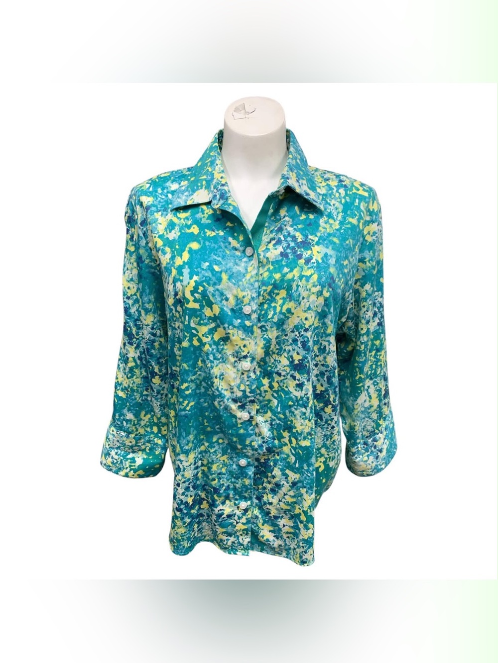 Westbound Teal & Yellow Abstract Button-Down Shirt Size L